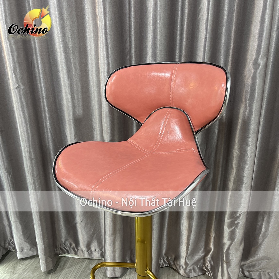 Ghế Quầy Lễ Tân, Ghế Quầy Bar Mẫu DA CÁ Chân Vàng K1 Điều Chỉnh Độ Cao 60/80 Và Xoay 360 Độ Phong Cách Hiện Đại (