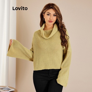 210QX Lovito Áo Len Dài Tay Cổ Bò Trơn ThườNg L22LD103 (Xanh Lá Cây)