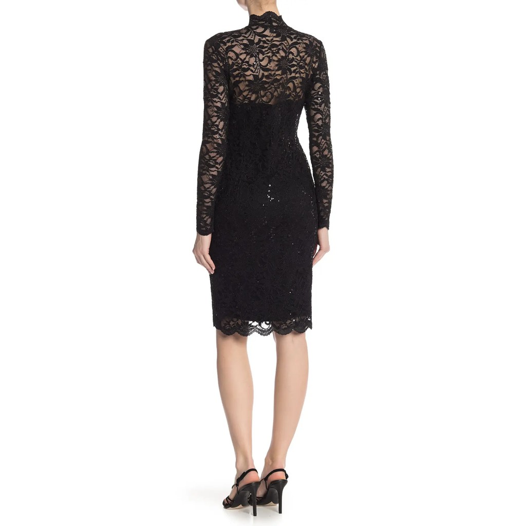 Đầm Đen dài tay sang trọng Marina Women's Long-Sleeve Lace Sequin Dress