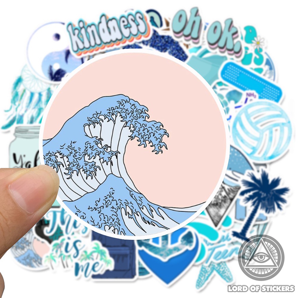Set 50 Nhãn Dán Sticker Cute VSCO Phong Cách Hoạt Hình Màu Xanh Blue Chống Thấm Nước Trang Trí Mũ Nón Bảo Hiểm, Vali, Sổ