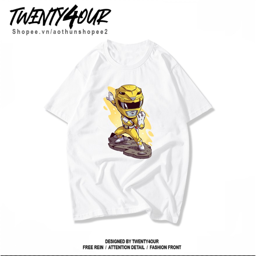 Áo Phông Tay Lỡ Power Rangers Siêu Nhân Gao Vàng Chibi Form Rộng Unisex 100% Cotton