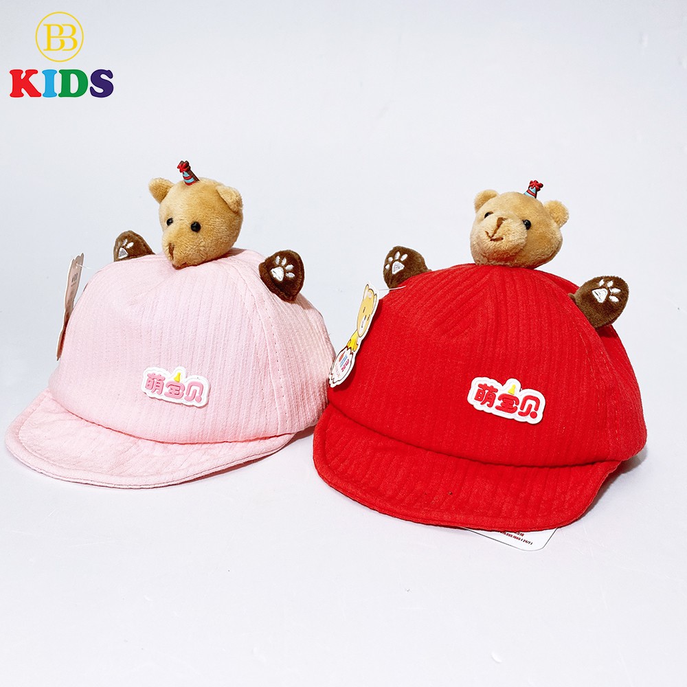 Mũ Phớt ( Lưỡi Trai ) Gấu Xinh / Kiểu Dáng Hàn Quốc 2 Màu Hồng , Đỏ Cho Bé - Thời Trang Trẻ Em BB Kids
