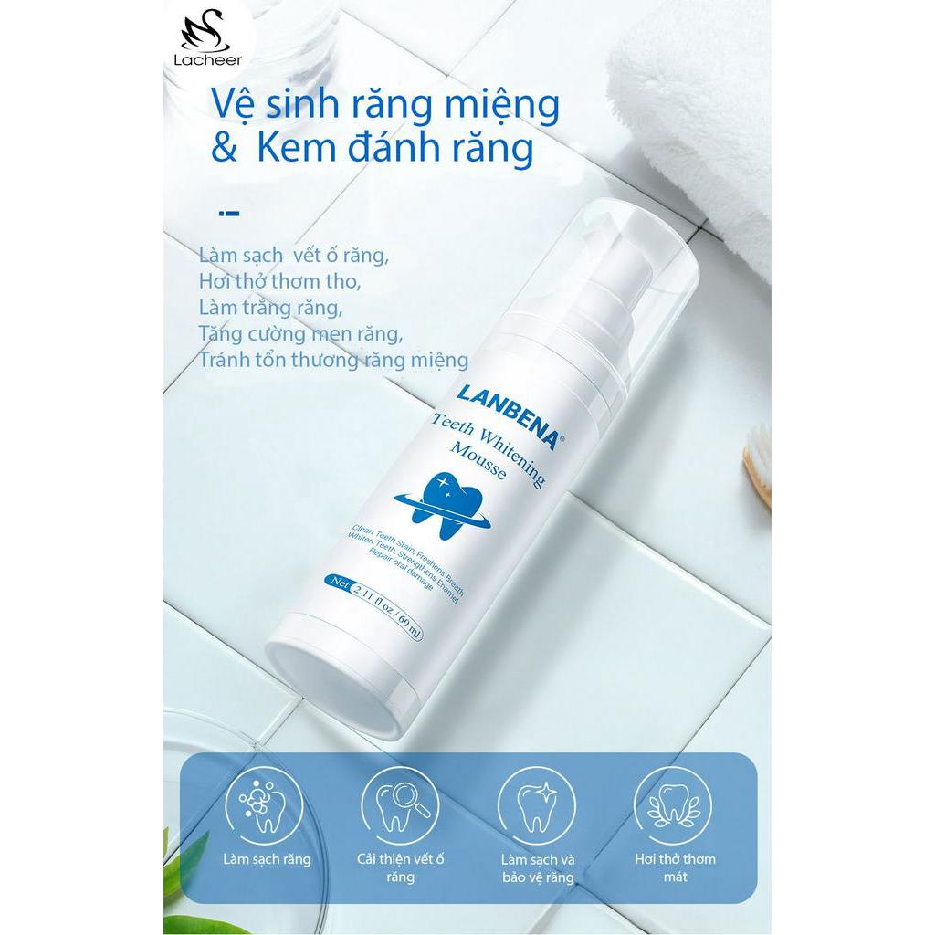 LANBENA Bọt làm trắng răng khử mùi hôi miệng kem đánh răng làm sạch răng tẩy vết ố teeth whitening mousse 60ml