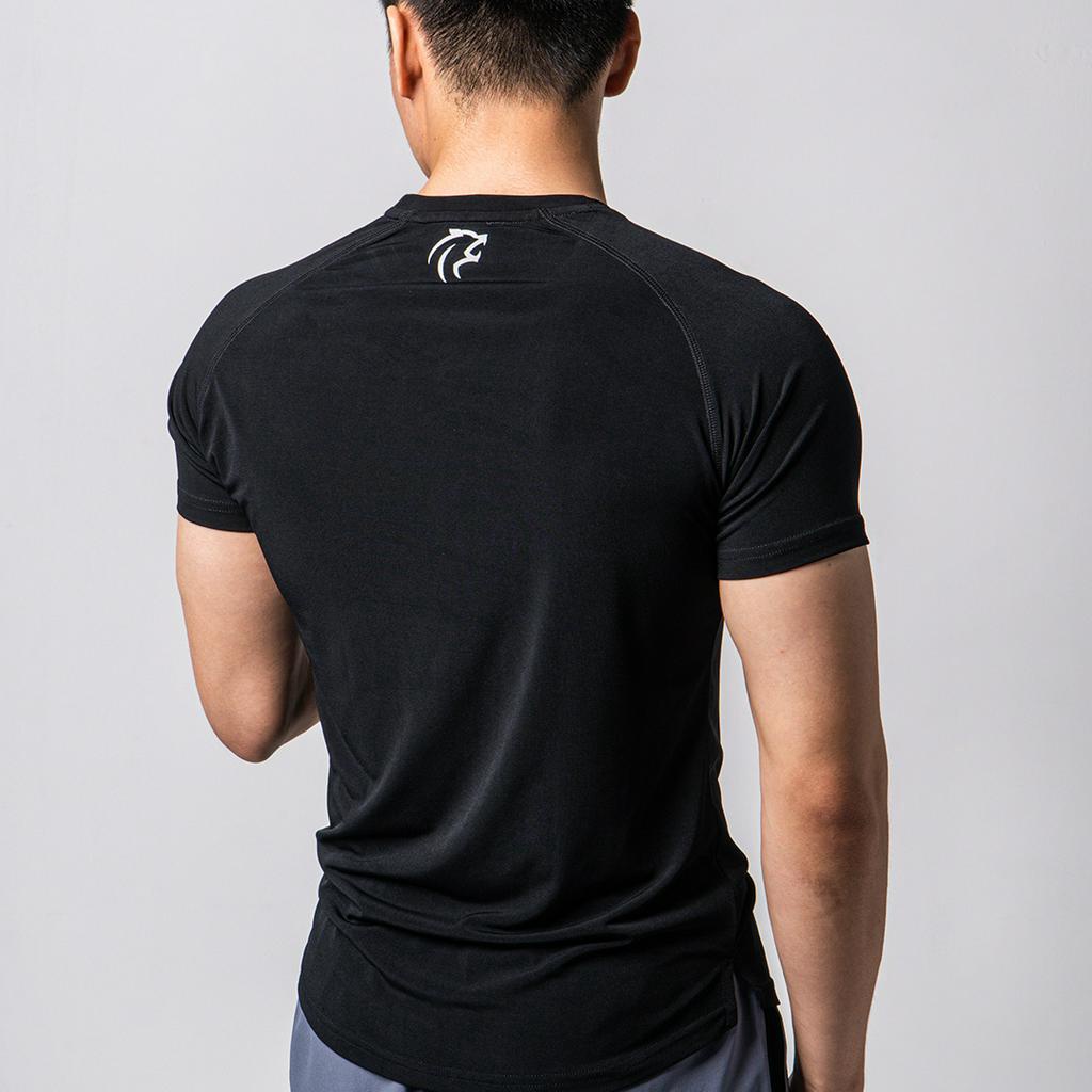 Áo thể thao tập gym nam Gymlab tay ngắn cổ tròn form fit vải poly thoáng mát - ARM LOGO