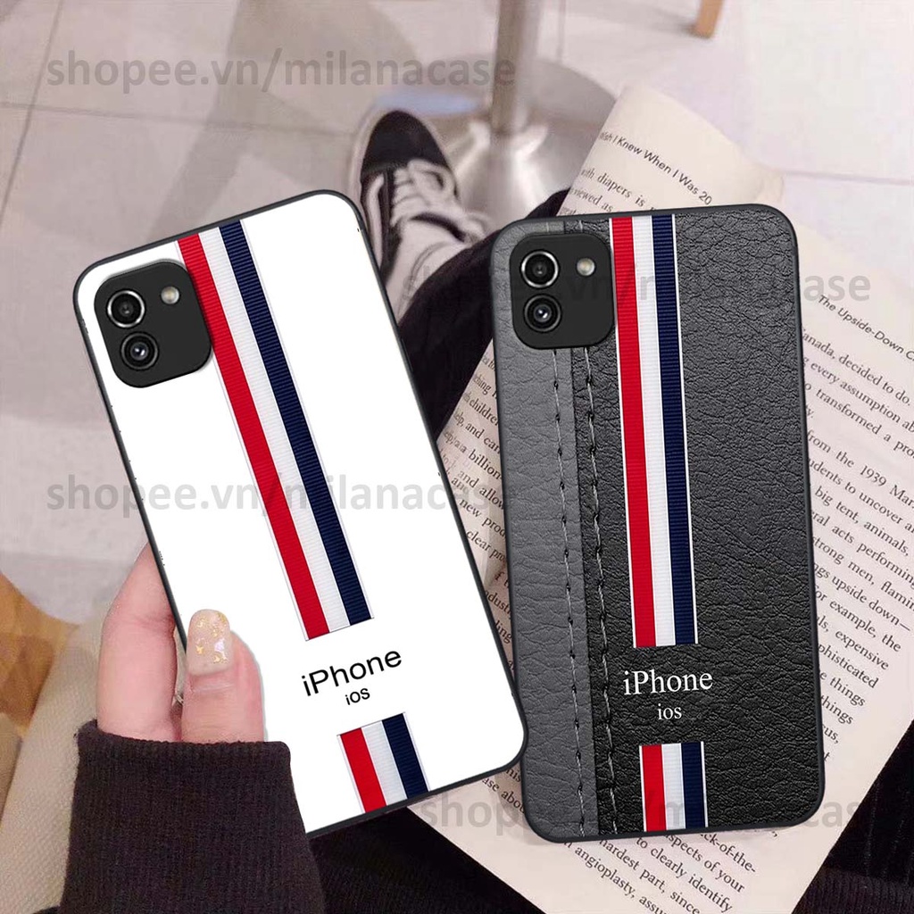 Ốp Samsung A03 in giả da phong cách thể thao, cá tính, thời trang