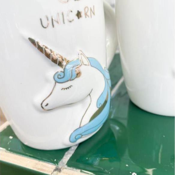 Ly Cốc Sứ Unicorn Kỳ Lân 450ml Có Nắp và Thìa Xinh Xắn