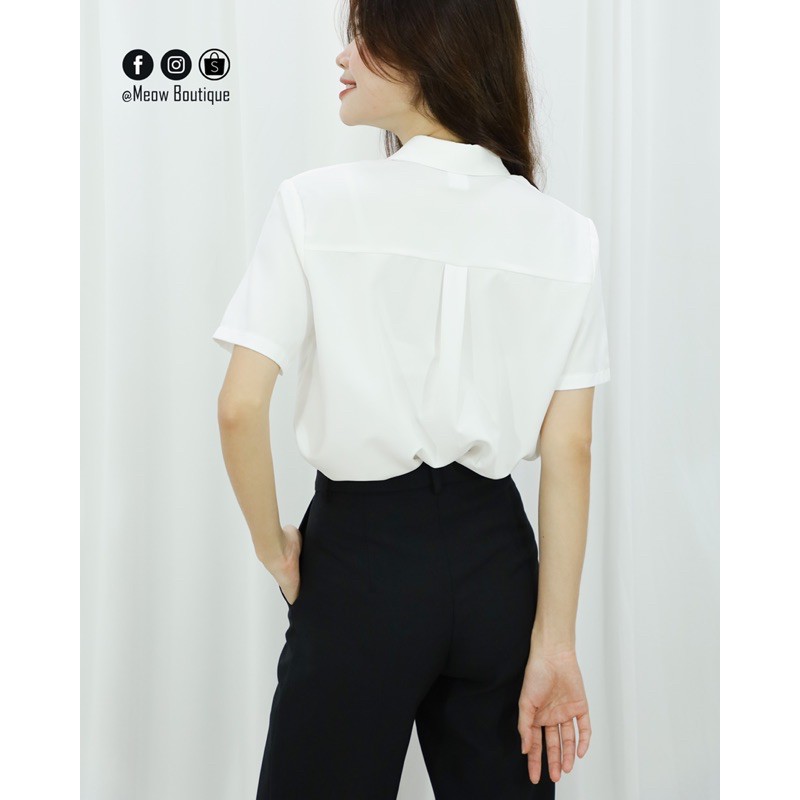[Hình thật tự chụp] Sơ mi trắng trơn tay ngắn đi học đi làm công sở tay ngắn Meow Boutique