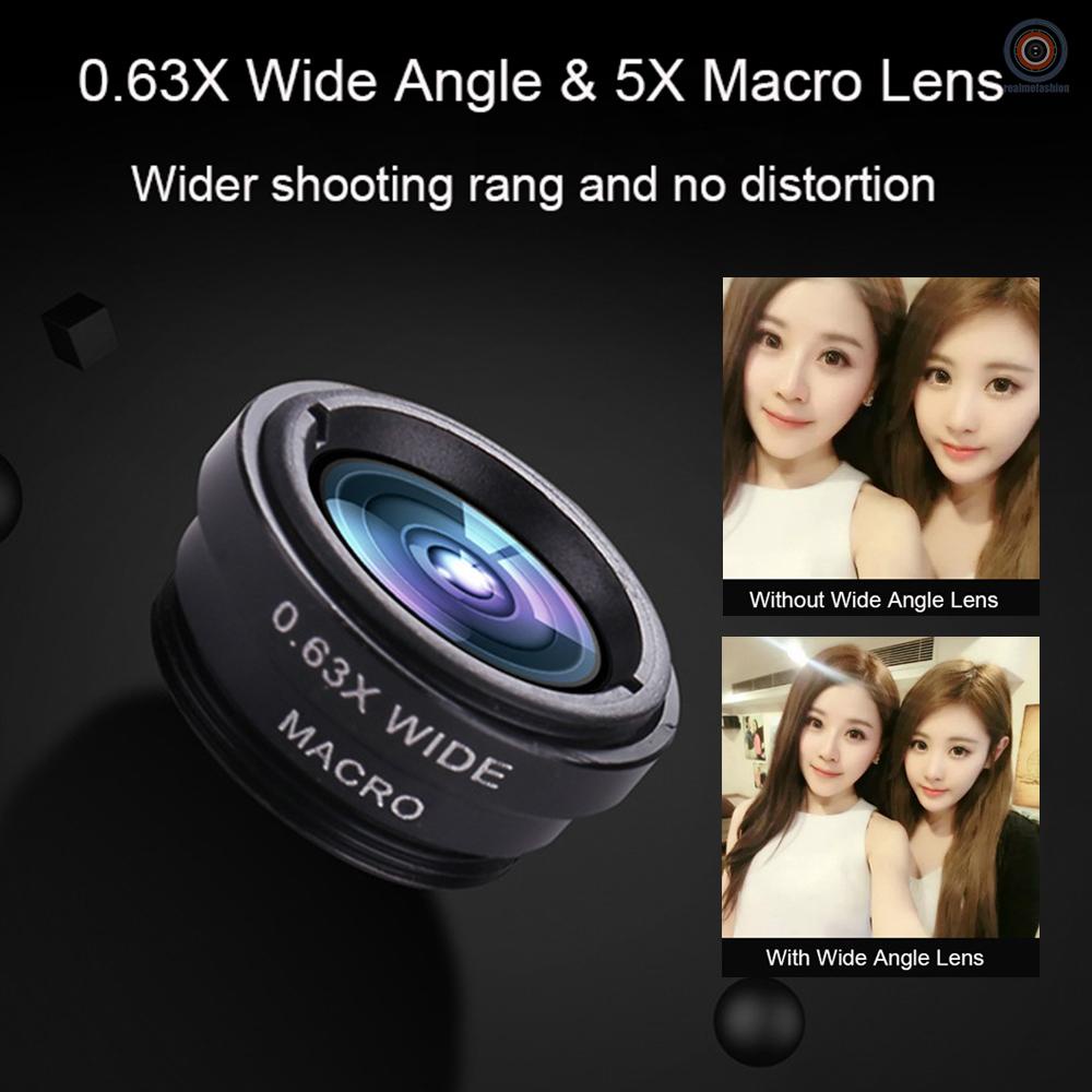 Bộ đèn LED kẹp điện thoại 3 trong 1 Mini 0.63X Wide Angle 5X Macro 11/X/8/7 hỗ trợ chụp ảnh Selfie làm đẹp
