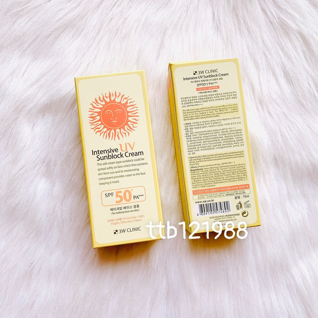 Kem Chống Nắng 3W Clinic Intensive UV Sunblock Cream SPF50