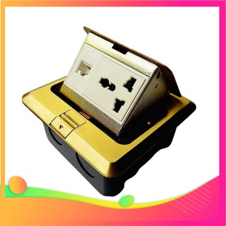 Mặt âm sàn vuông 1 ổ ba chấu 1 ổ cắm điện thoại titan gold