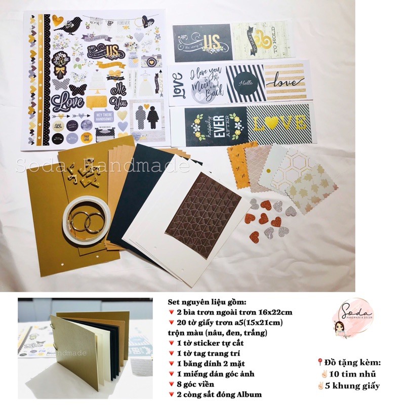 Combo Set nguyên liệu đầy đủ làm nhật ký ảnh/album ảnh mini Scrapbook
