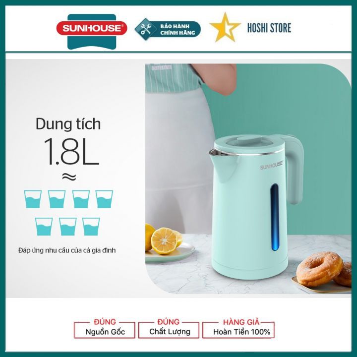 {CHÍNH HÃNG BH 12 THÁNG} ẤM SIÊU TỐC. BÌNH ĐUN SIÊU TỐC CAO CẤP INOX 2 LỚP 1.8L SUNHOUSE SHD1351