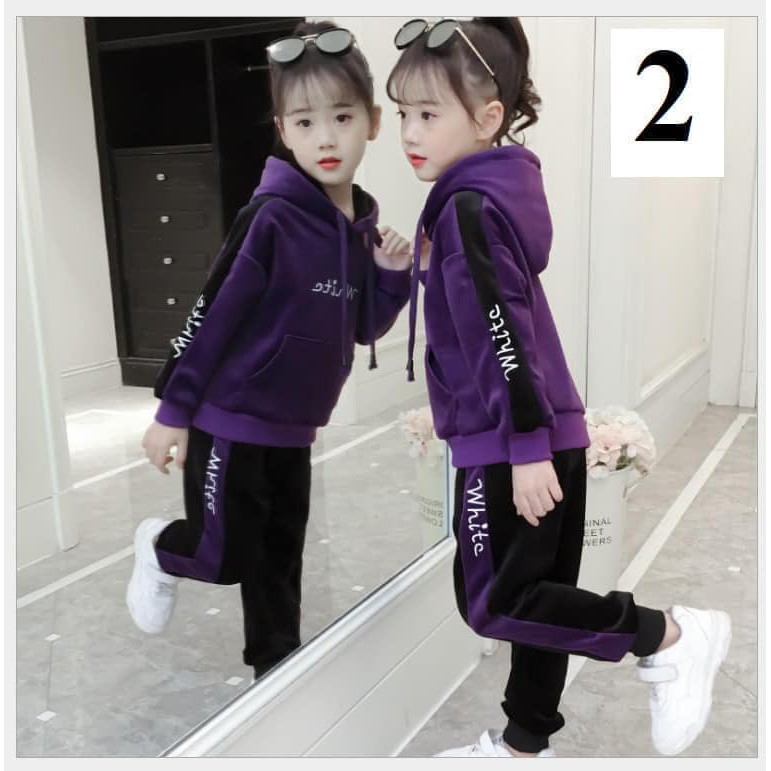 Bộ nhung HOODIE lót nỉ bé gái