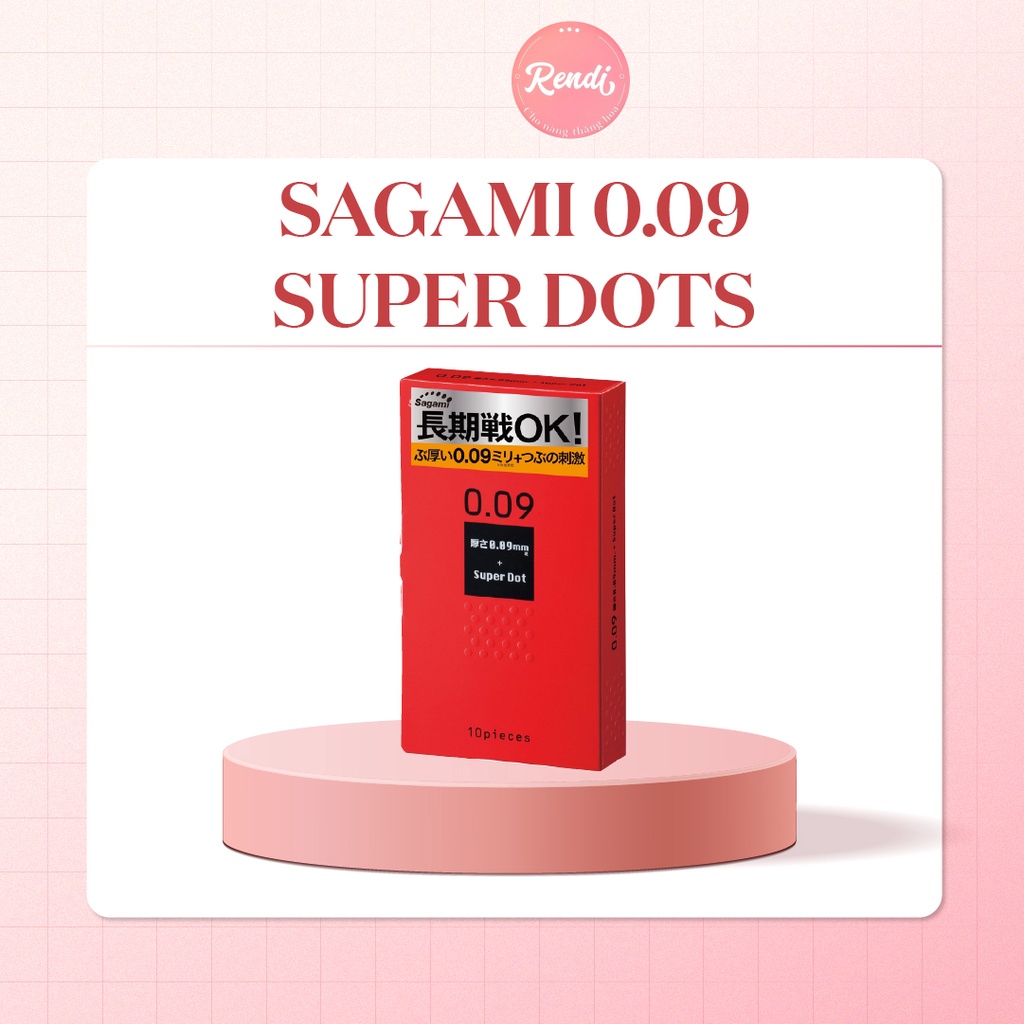 Bao cao su Sagami 0.09 Super Dots kéo dài thời gian, có gai (10 bao/hộp) | Rendi Store