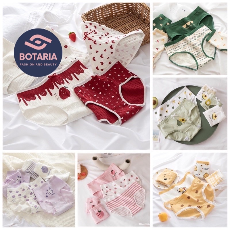 SET 5 Quần Lót Cotton Nữ Nâng Mông Thông Hơi Kháng Khuẩn Hút Mồ Hôi Hoạ Tiết Dễ Thương Botaria