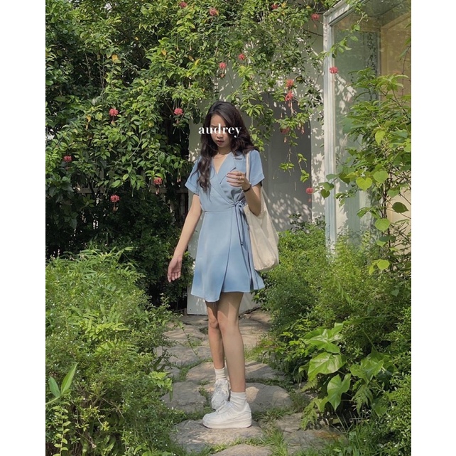 Váy cổ vest thắt nơ eo, váy nữ vintage xinh xắn 4 màu, freesize < 58kg