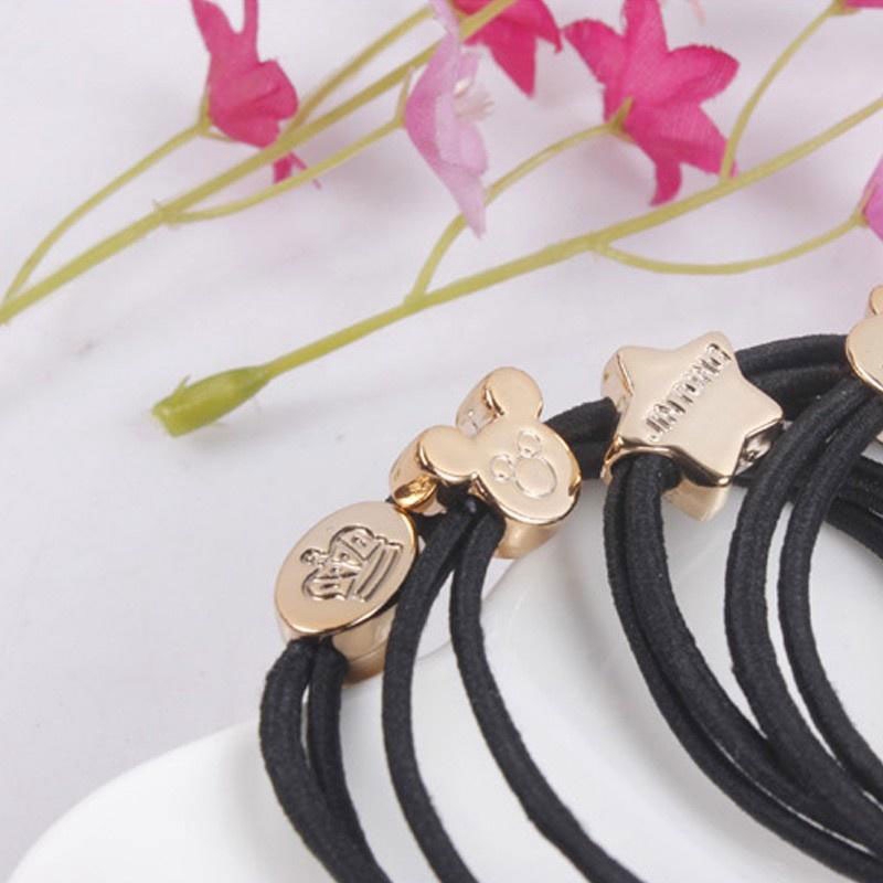Dây thun buộc tóc co giãn trang trí hạt hình động vật màu đen và vàng xinh xắn