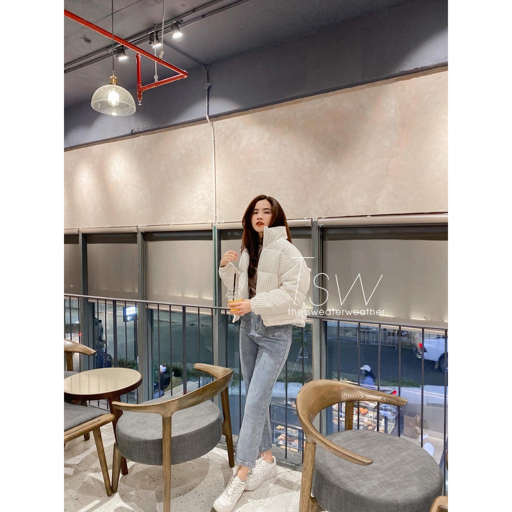 Áo phao nhung gân dáng ngắn | BigBuy360 - bigbuy360.vn