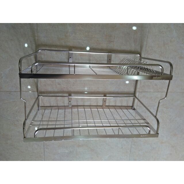 Giá để bát đĩa 2 tầng treo tường inox 304, kệ để bát đĩa inox