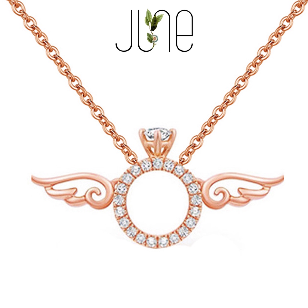 Dây chuyền nữ bạc S925 cánh thiên thần đính đá màu vàng hồng, thời trang Hàn Quốc June accessories