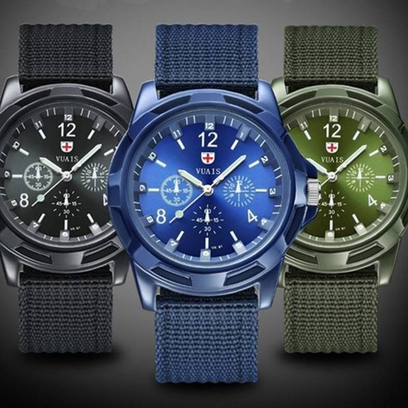 Đồng hồ đeo tay dây nylon màu đen phong cách quân đội cho nam
