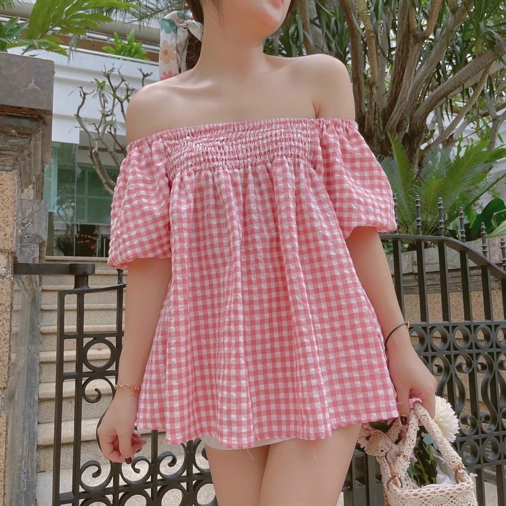 Áo Kiểu Nữ Trễ Vai Tay Bồng CARO xinh xắn đi học đi chơi dạo phố xinh xắn kate thái xịn xò