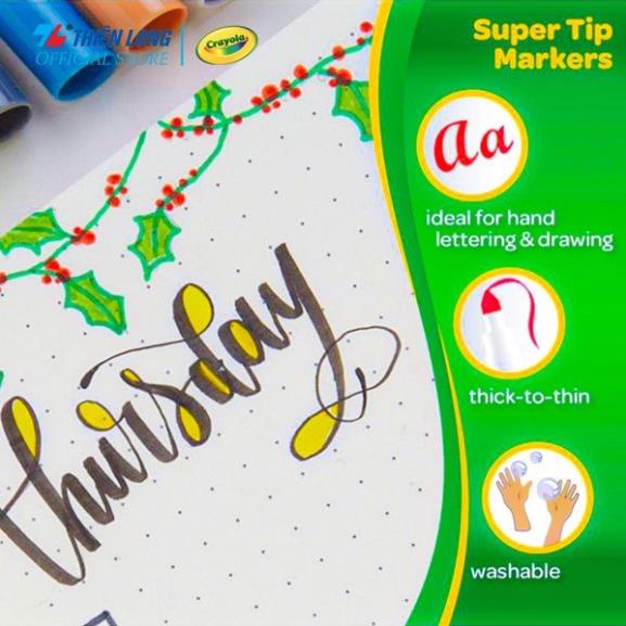 Bút lông màu Supertips Crayola Washable Marker- 20 màu- Viết,vẽ nét mảnh, nét đậm- Có thể rửa được .