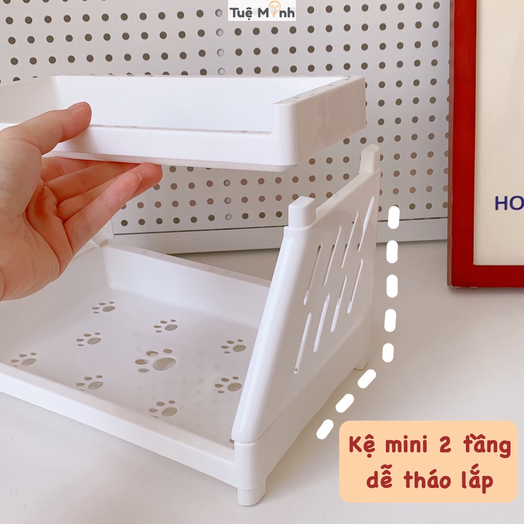 Kệ nhựa mini 2 tầng giá đựng sách, mỹ phẩm để bàn decor tiện ích