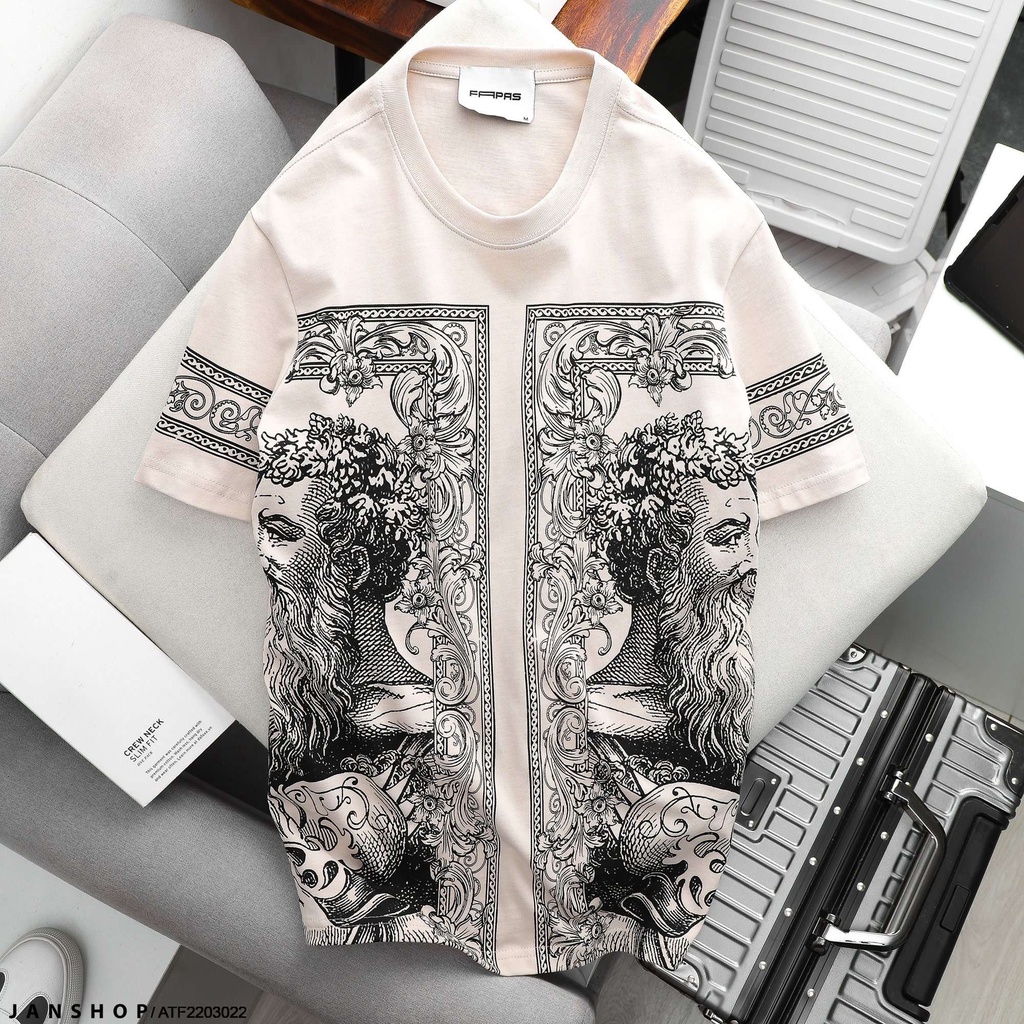Áo Thun Vải Cotton In Hình Vị Thần Hy Lạp Và Hoa Văn Độc Đáo