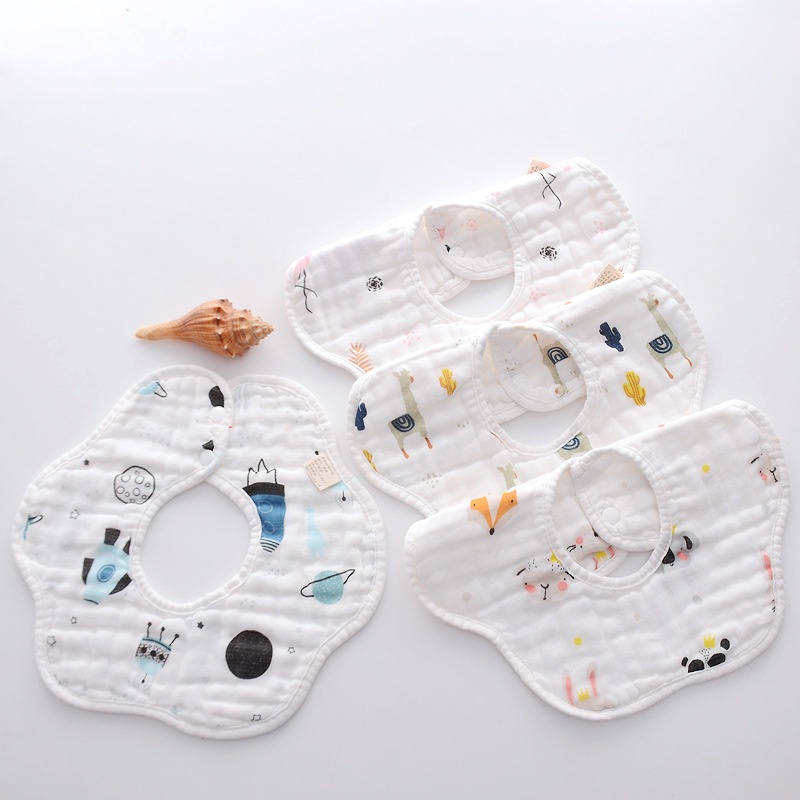 1 Yếm Ăn Mềm Mại Xoay 360 Độ Họa Tiết Hoạt Hình Đáng Yêu Cho Bé Sơ Sinh/6 Lớp