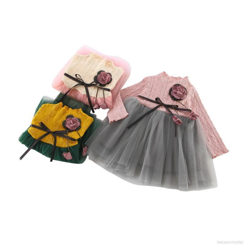 Cute Princess Dress Long Sleeve Mesh Yarn Skirts Children Outfits Clothes Sunny