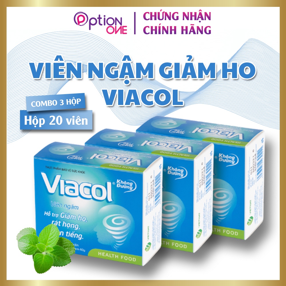 [COMBO 3 HỘP] Kẹo ngậm giảm ho, đau họng Viacol không đường - 20 viên