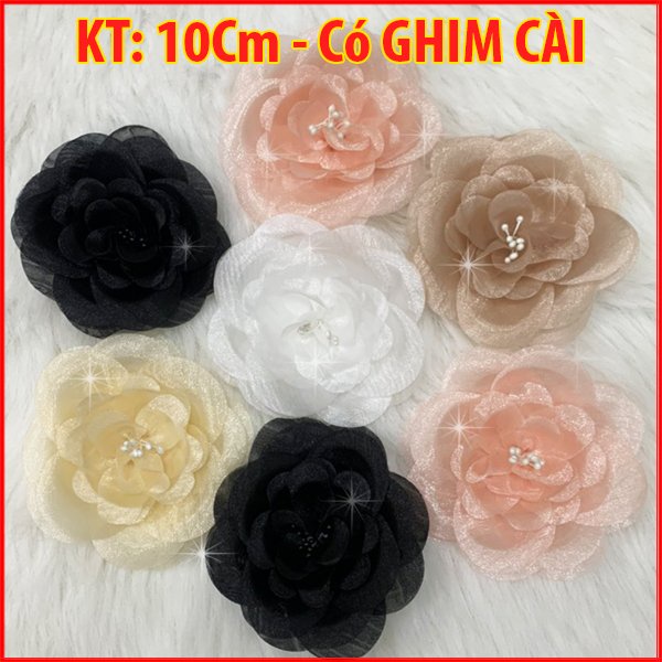 SHOPPRO -  Tag Ghim Cài Áo Phụ Kiện Trang Trí Váy Đầm Handmade Hoa Voan Có Trâm Nhiều Màu : Đỏ, Hồng, Đen, Nude  CH006