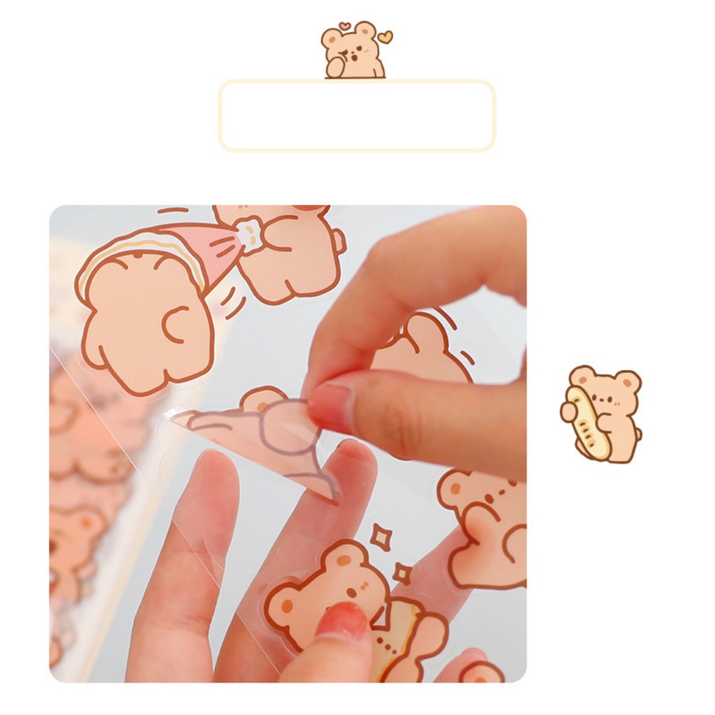 Sticker - Set 10 Tờ Sticker Nhựa Cream Rabbit And Bear Siêu Cute