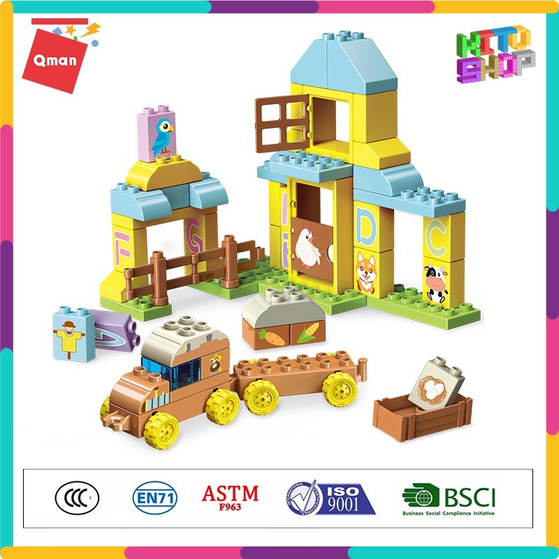 Đồ Chơi Xếp Hình Thông Minh Lego Cho Trẻ Từ 1.5 Tuổi Qman 5004 - Học Bảng Chữ Cái Cùng Nông Trại 52 Miếng Ghép