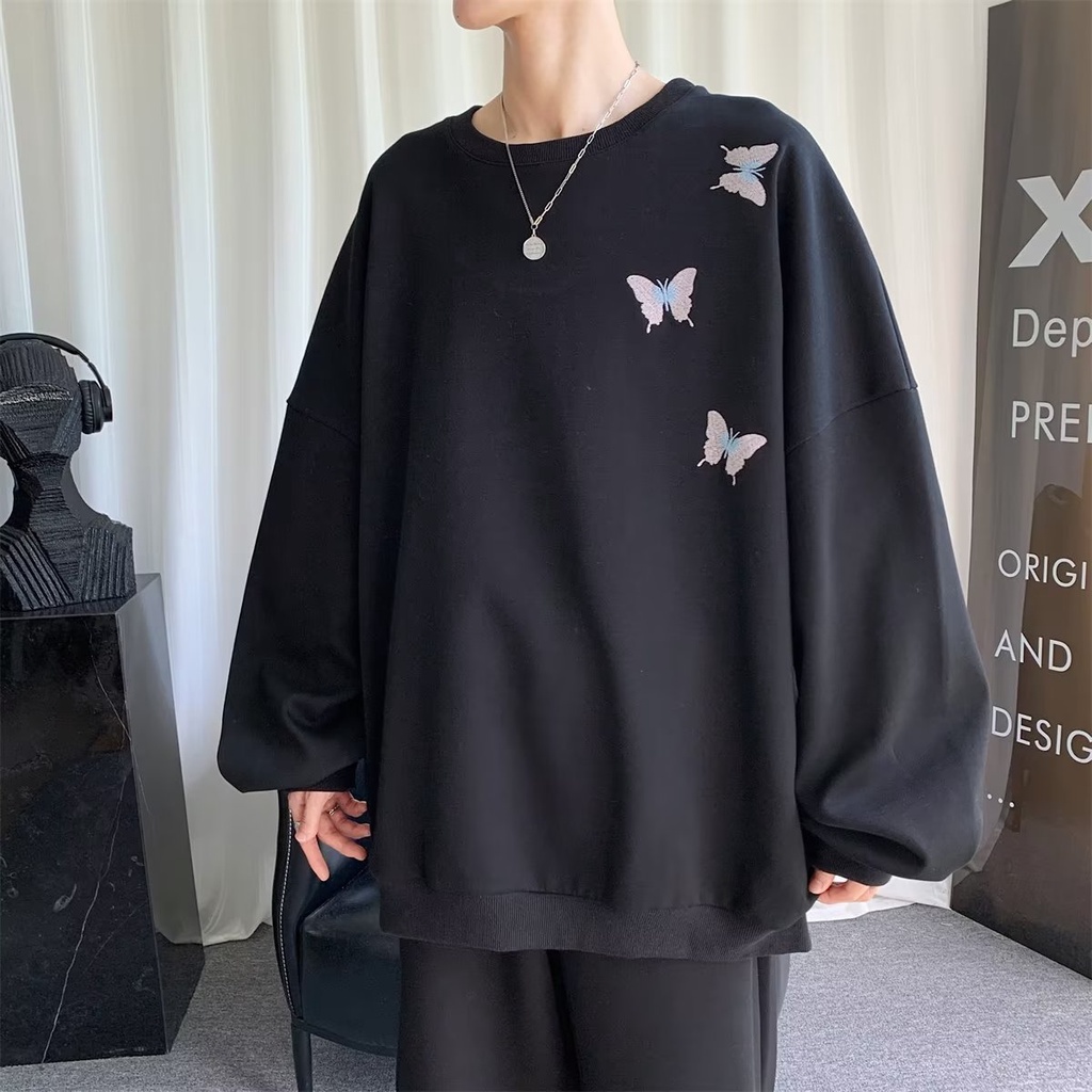 Áo Sweater Dáng Rộng Cổ Tròn Tay Dài In Hình Bướm Thời Trang Mùa Thu Cho Nam Và Nữ