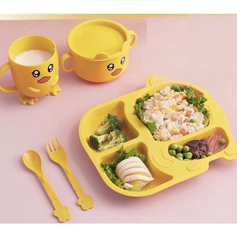 Set Ăn Dặm Cho Bé, Khay Ăn Dặm Vịt Vàng 5 Món Giúp Bé Ăn Ngon Miệng