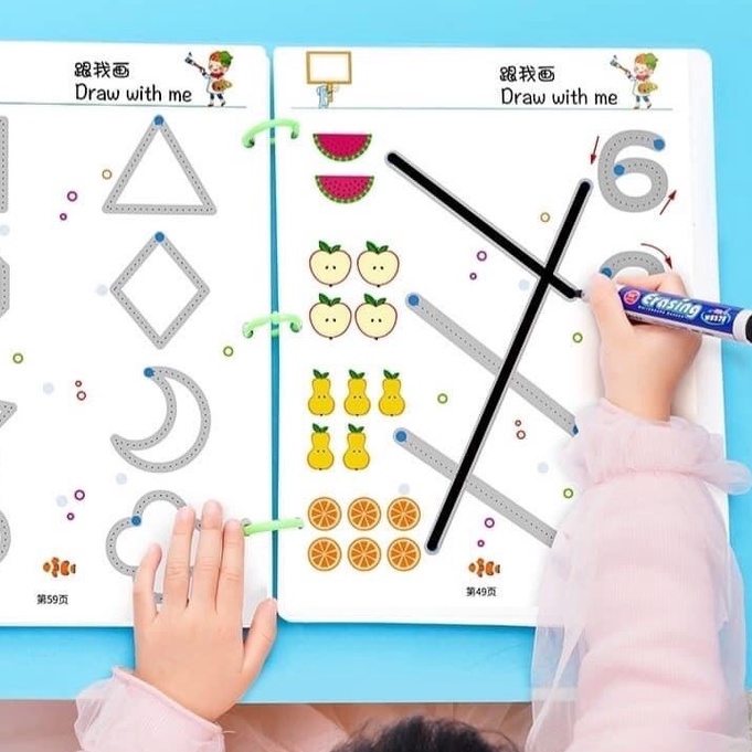 Bộ tập tô vẽ nét xoá được cho bé 64 trang kèm 6 bút viết cao cấp, giáo cụ Montessrori