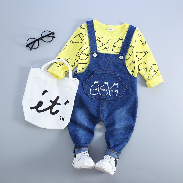 Bộ quần yếm áo dài tay cotton cho bé