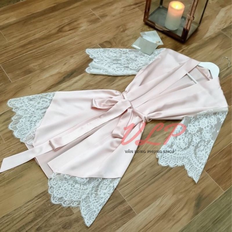 [BIGSIZE_80KG]_DN69_Áo choàng Satin bóng phối ren hồng &amp; xanh