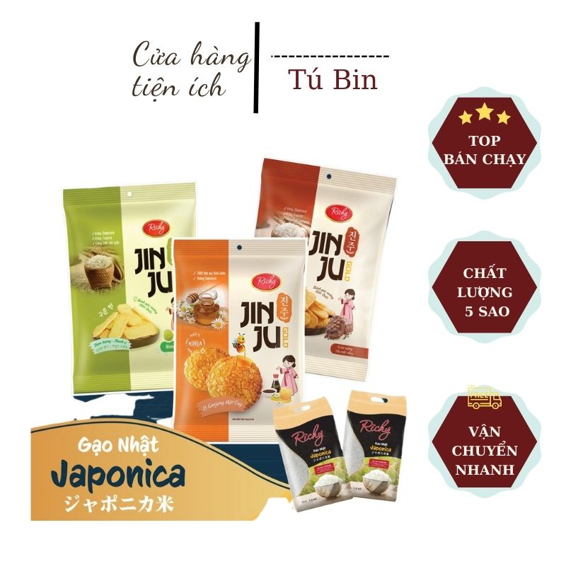 BÁNH GẠO Hàn Quốc JINJU RICHY VỊ BÒ NƯỚNG - VỊ CỐM SỮA - VỊ MẬT ONG