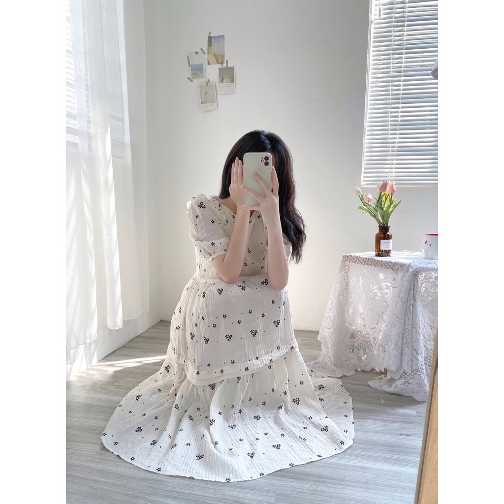 Váy đũi hoa babydoll dài mềm mại