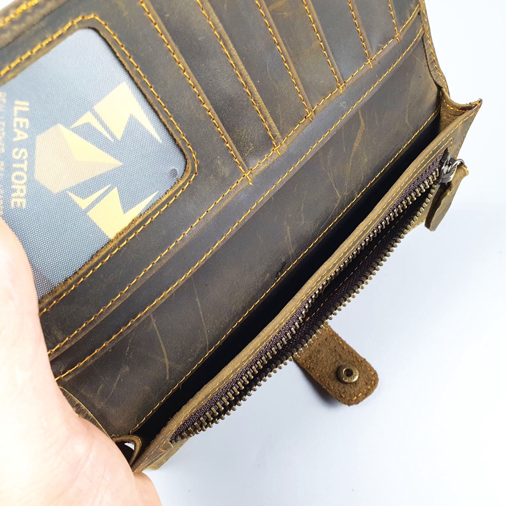 Ví cầm tay nam da bò sáp WL122VB  - 100% da bò thật, BH 3 năm