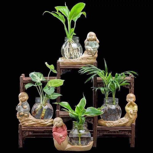 Bộ tượng 4 KHÔNG an lạc- tặng kèm bình thuỷ tinh( KHÔNG BAO GỒM KỆ)