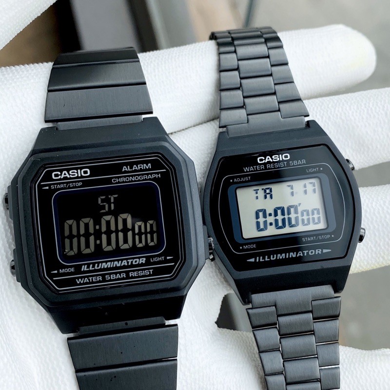 Đồng hồ điện tử couple nam nữ dây thép Casio Standard B650 B640 Black