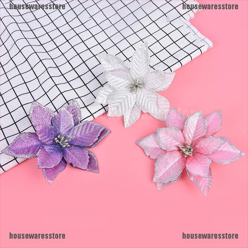 Bộ 10 Bông Hoa Giả Lấp Lánh Trang Trí Cây Thông Giáng Sinh