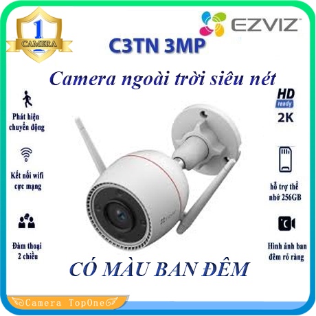 Camera Wifi Không Dây IP EZVIZ C3TN 3MP  OUT PRO - Camera ngoài trời, màu đêm, đàm thoại 2 chiều, đèn và còi