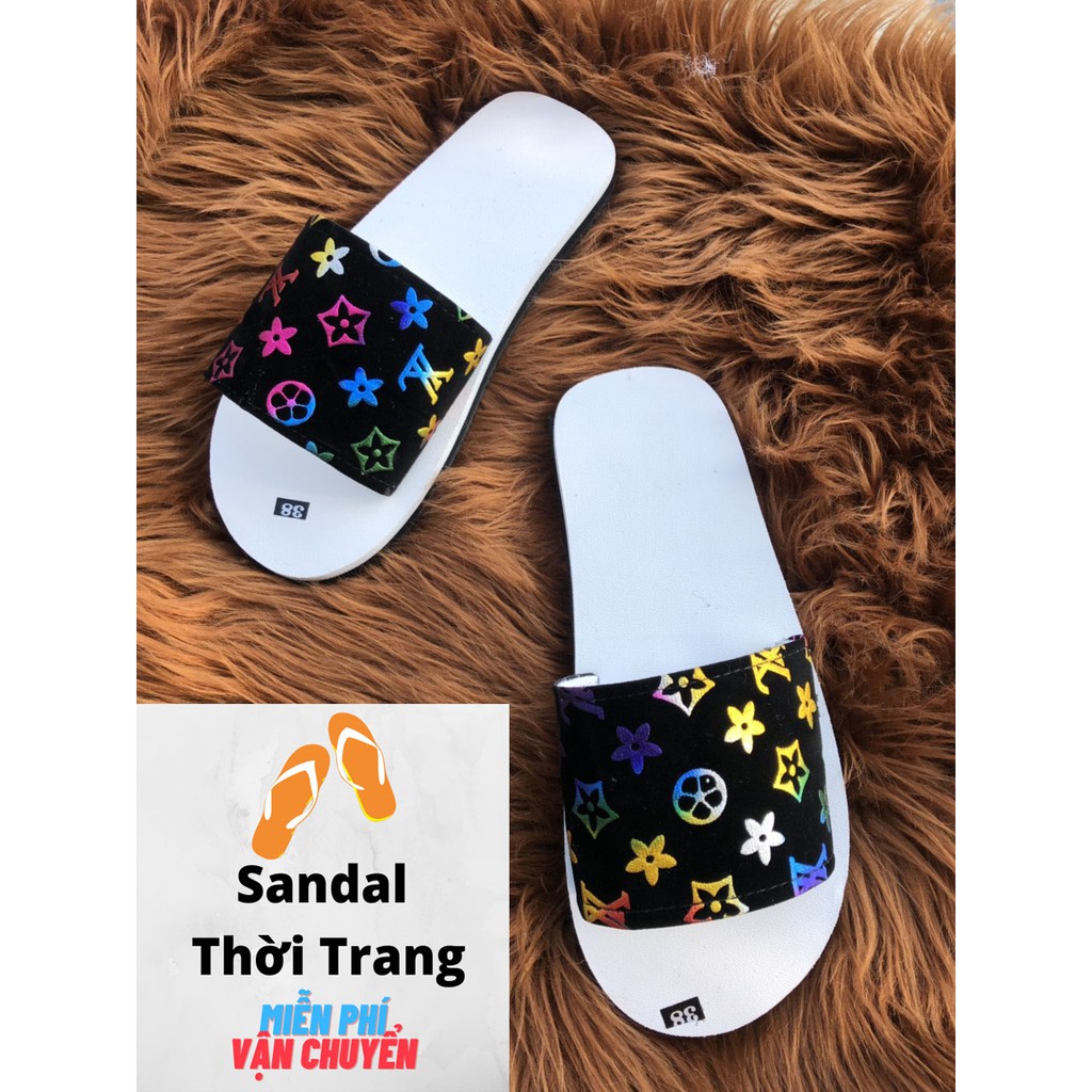 Dép quai ngang nữ nam, SANDALTHOITRANG Sandal quai ngang Trắng/Đen sandal đồng nai full size 30-44