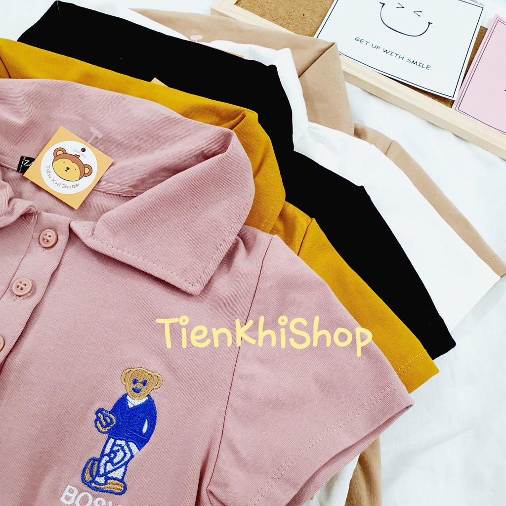[CÓ SẴN] ÁO CỔ POLO CROPTOP THÊU GẤU
