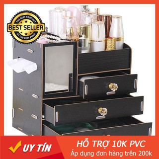 Kệ Đựng Mỹ Phẩm 4 Tầng Có Gương Soi 3 Ngăn Lớn Kèm Núm Tay Cầm Tiện Ích